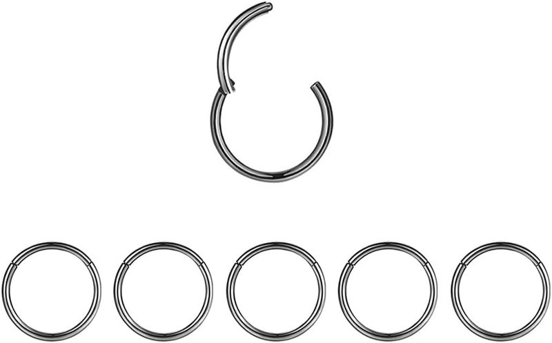 HQLA 5 قطع حلقات أنف من الفولاذ الجراحي 16G 18G حلقة تراغوس حلقة سبتوم حلقات أذن للنساء والرجال مجموعة مجوهرات ثقب الجسم بطول بار 6 مم/8 مم/10 مم/12 مم/14 مم - Image 1